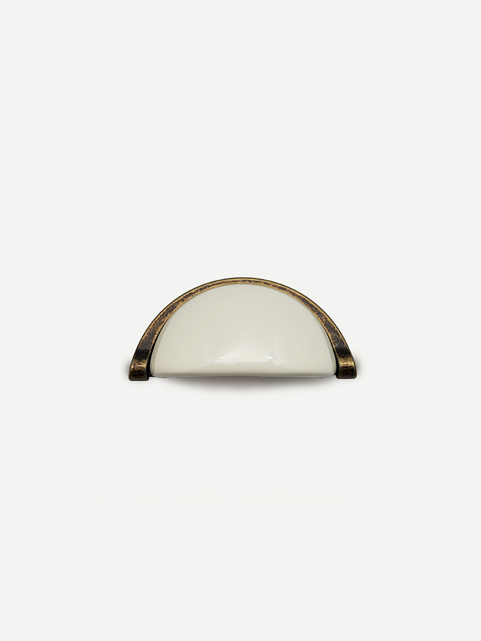 Half-circle ceramic knob with bronze rim for interior cabinets and drawers - GLITTERS HARDWARE