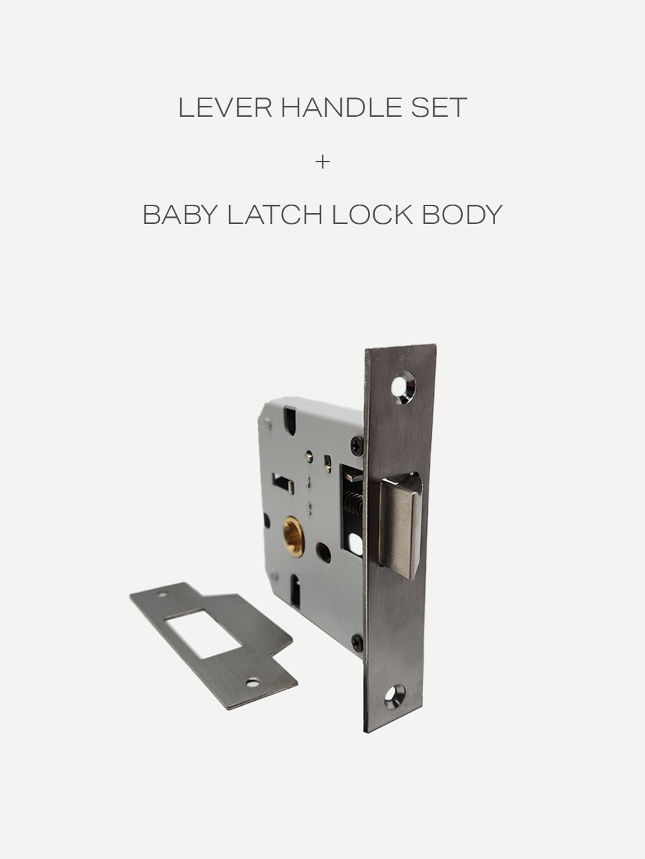 Metal lever handle set and baby latch lock body for interior passage doors - GLITTERS HARDWARE