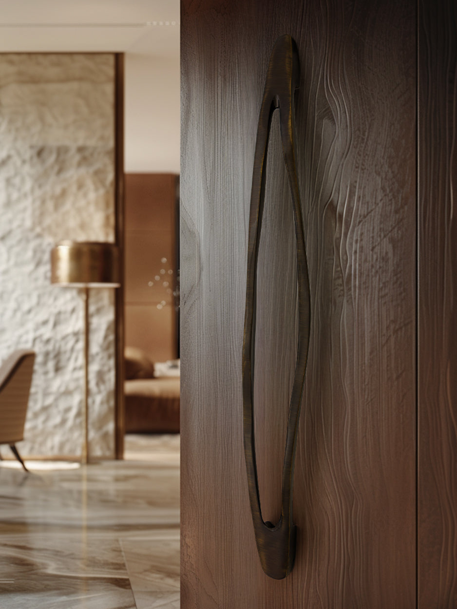 Wooden door with a handle in a modern interior setting