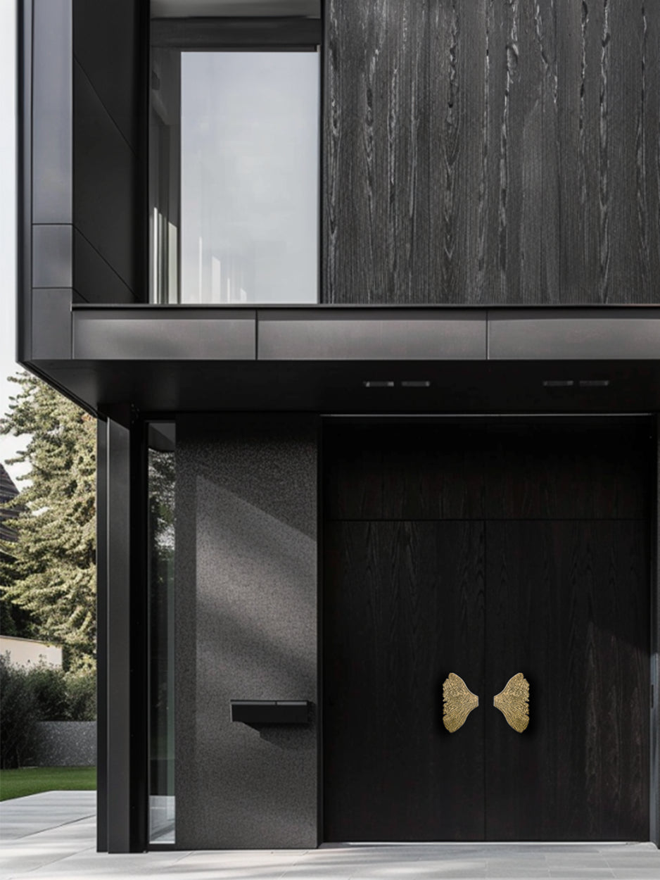 Unique sculpted main door handles inspired by natural textures