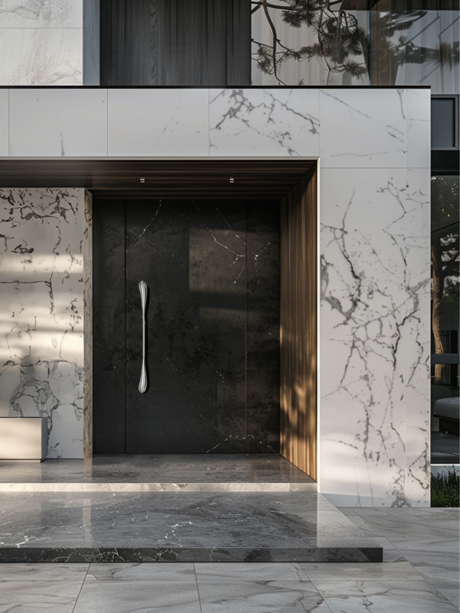 Weather-resistant stainless steel handle for outdoor entry doors