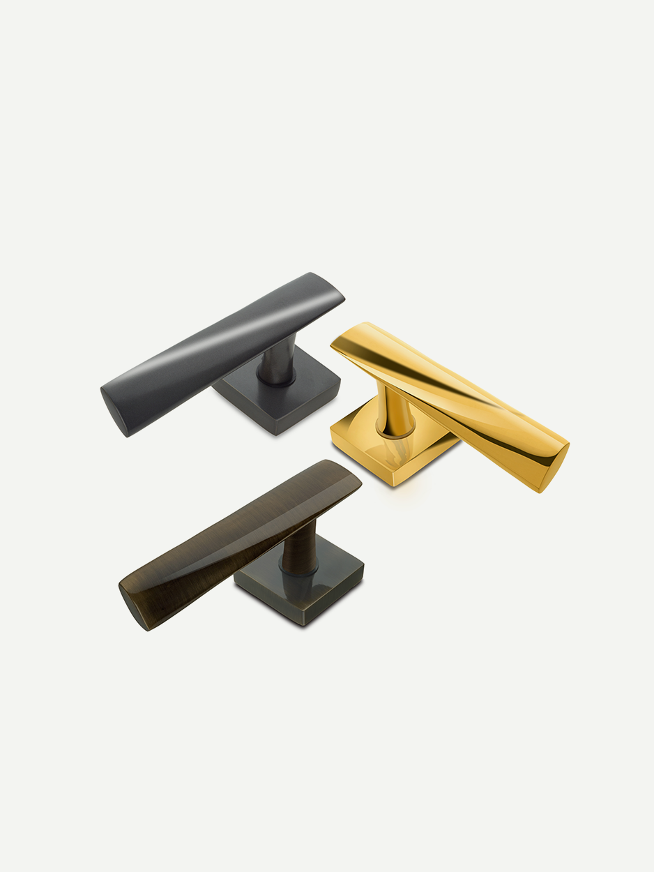 VOSS LEVER HANDLE IN GRAY GOLD AND BRONZE DECORATIVE HARDWARE FOR CONTEMPORARY INTERIOR DESIGN - GLITTERS HARDWARE