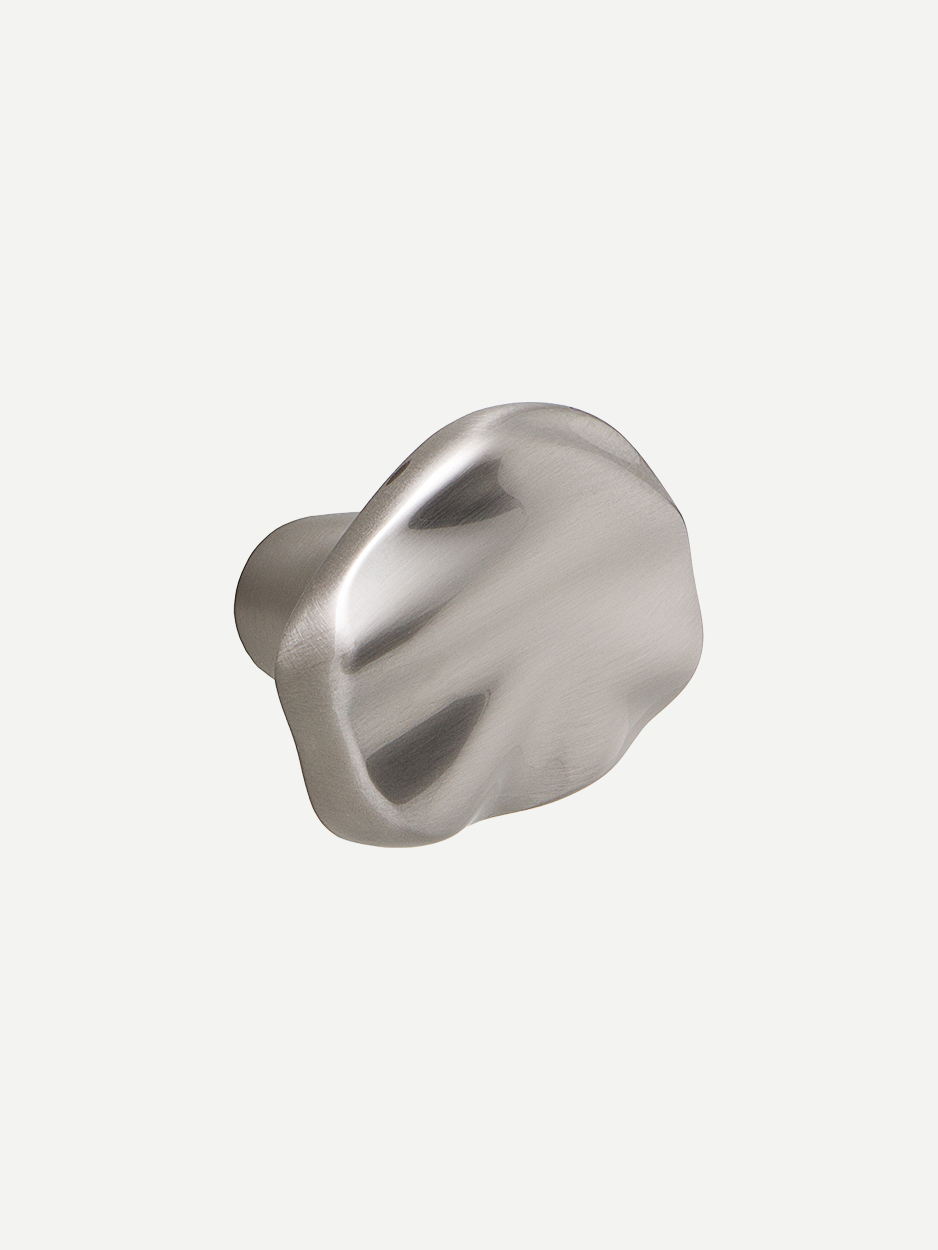 Designer cabinet knob for bespoke furniture in satin nickel