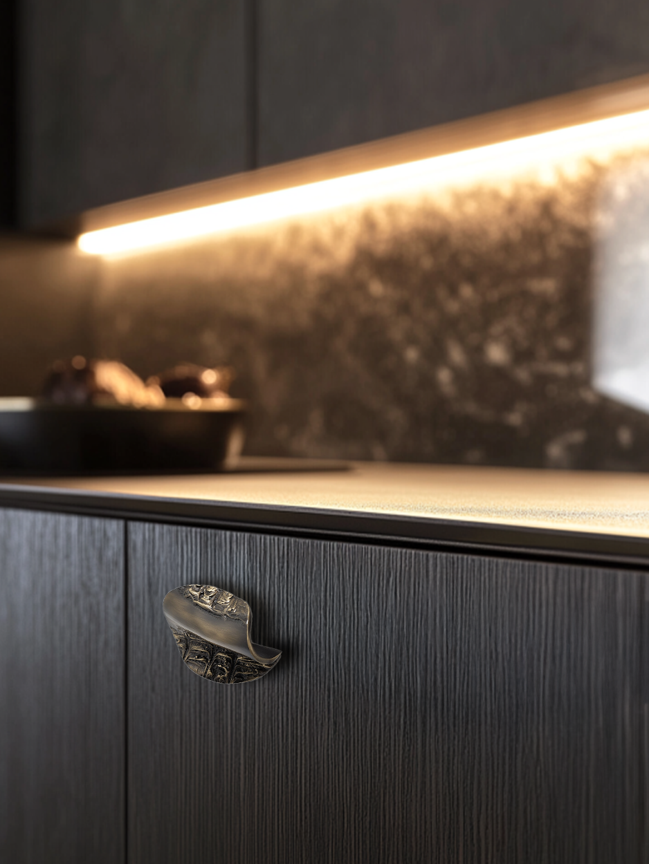 Solid brass cabinet pull for custom luxury joinery