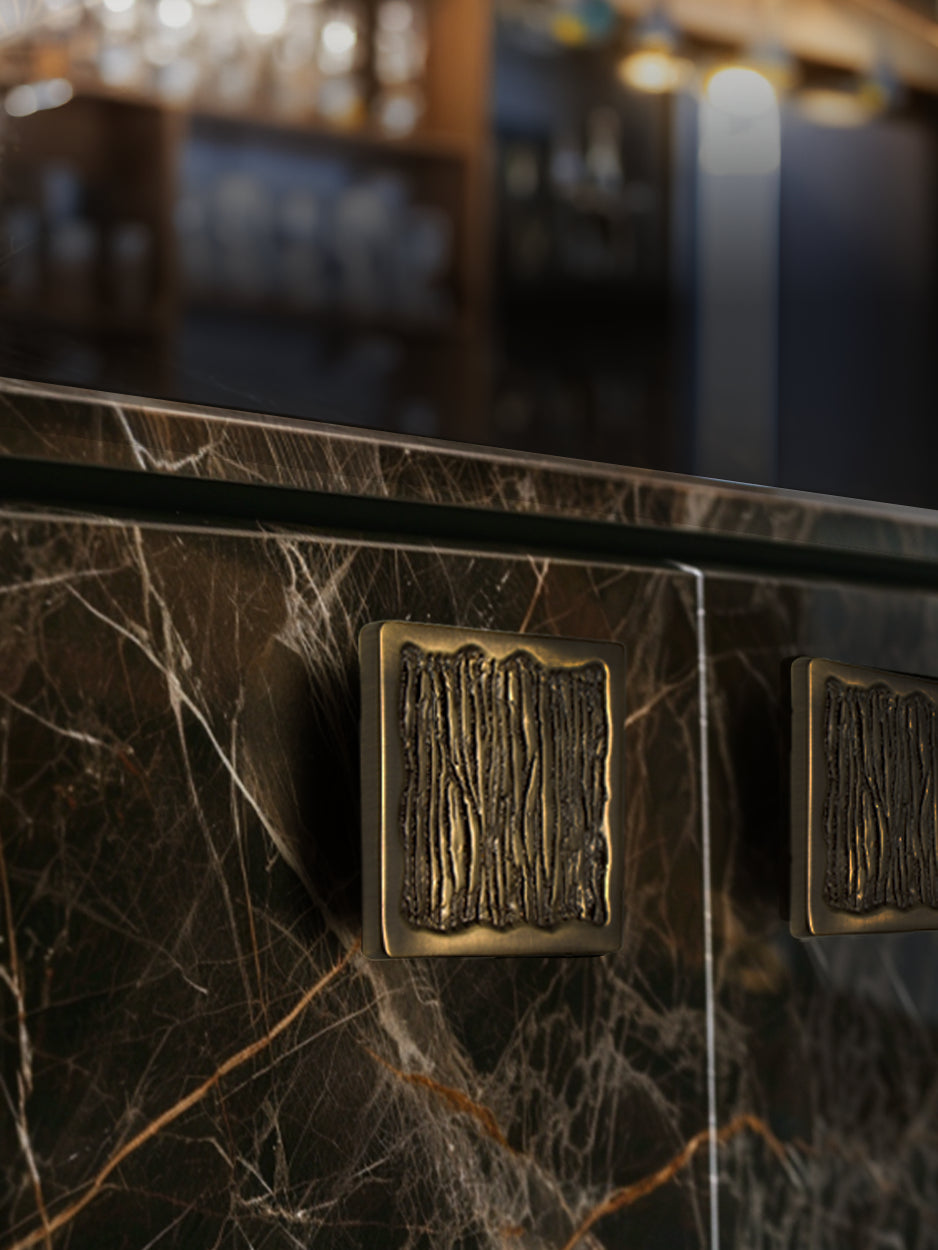 Modern-inspired brass knobs for modern luxury cabinetry