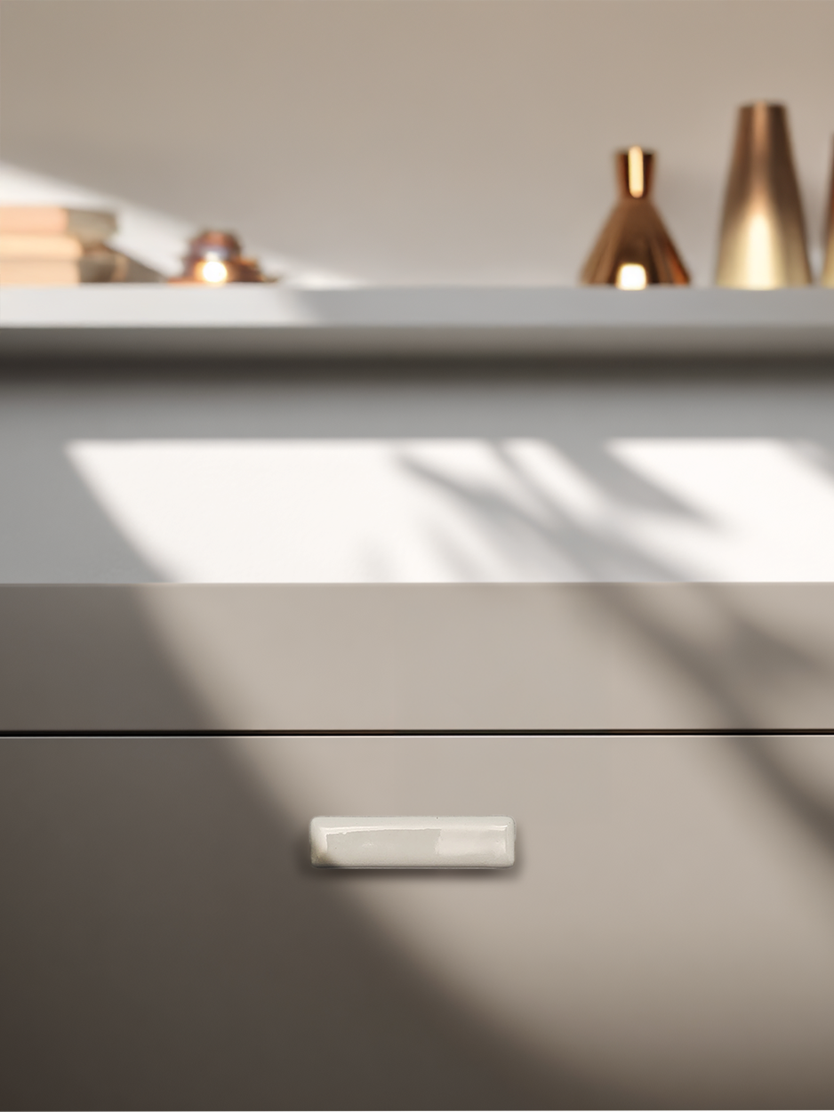 BLANC RECTANGLE CONTEMPORARY CERAMIC KNOB FOR KITCHEN DRAWERS AND CABINETS - GLITTERS HARDWARE 