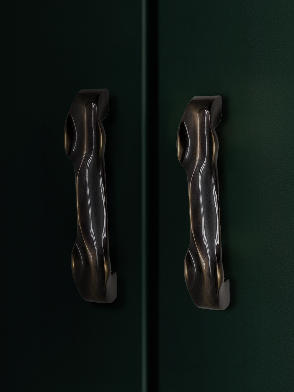 Contemporary wardrobe cabinet pulls in aged bronze finish