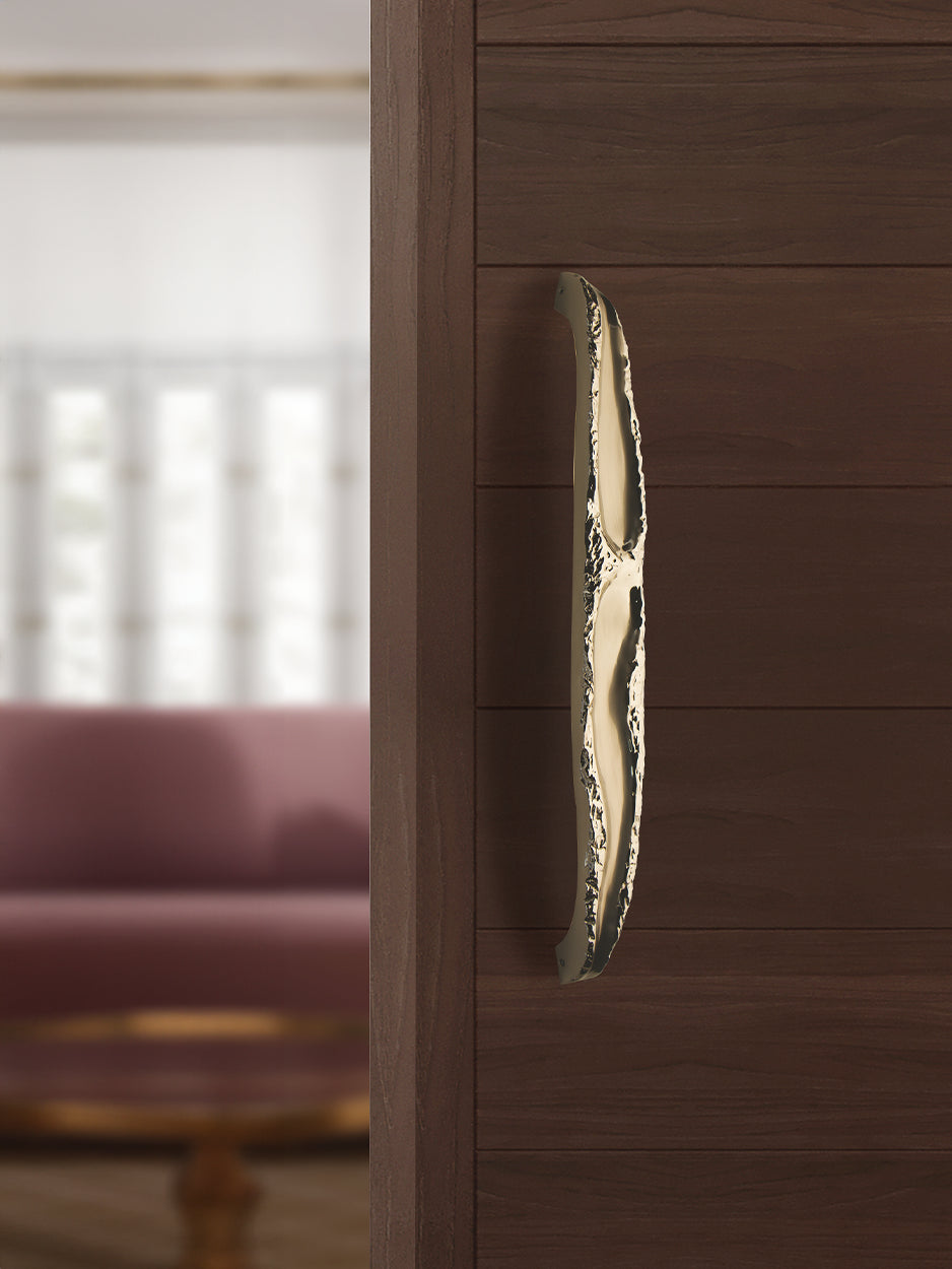 Designer main entrance door handles with artisanal detailing
