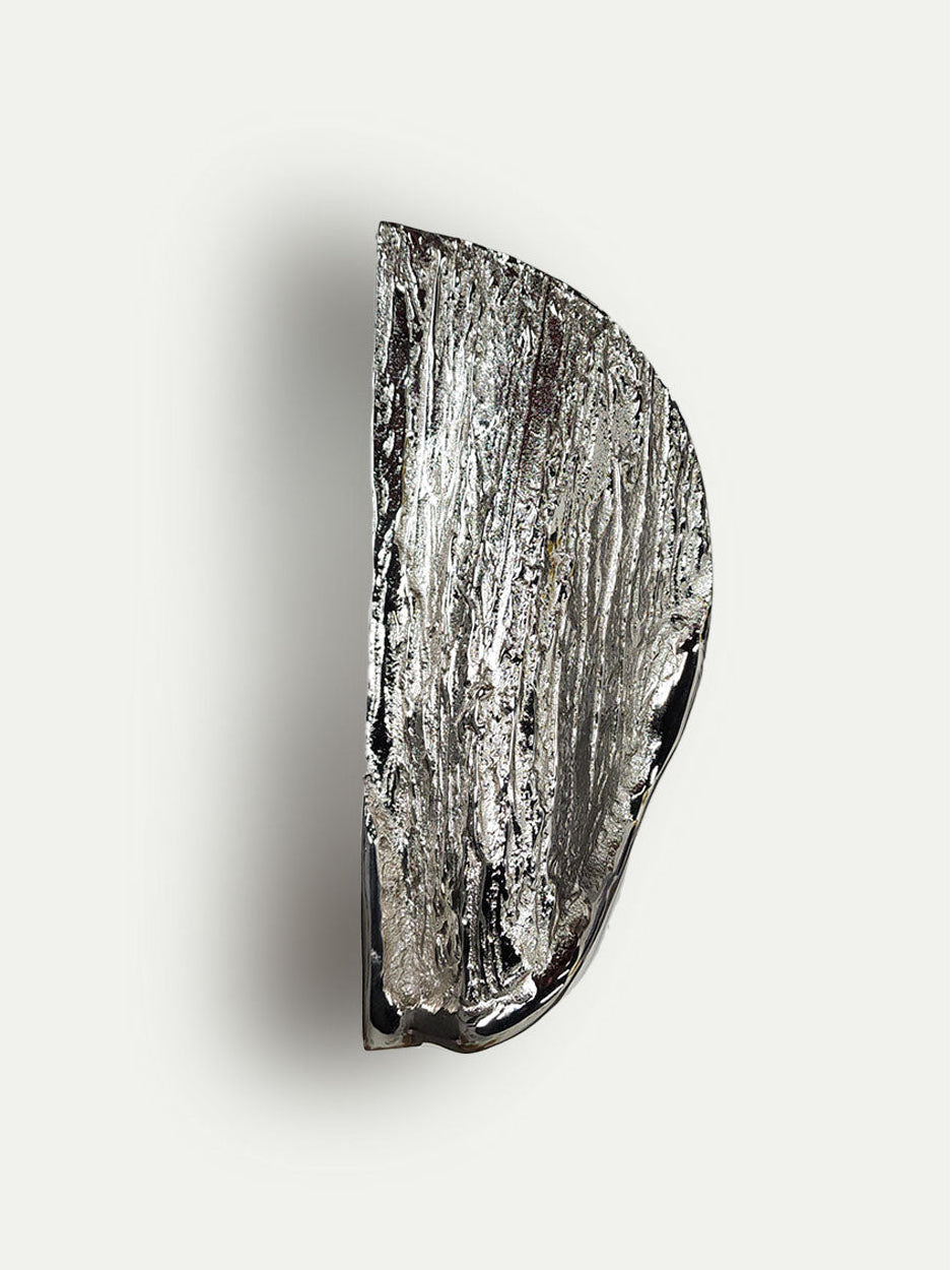 Modern sculptural brass door handle pair for double entry doors in silver