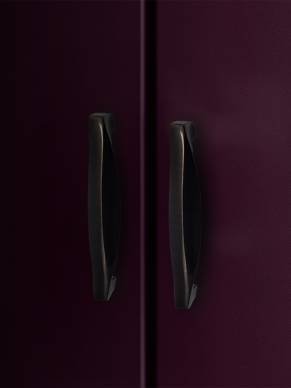 Designer wardrobe pull handles in solid brass for bedroom cabinets in bronze