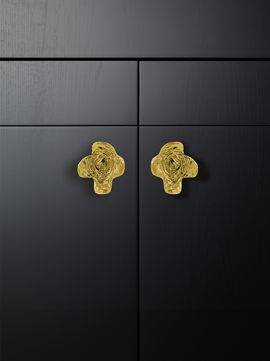 Designer sculpted knobs for contemporary dressers and cabinetry