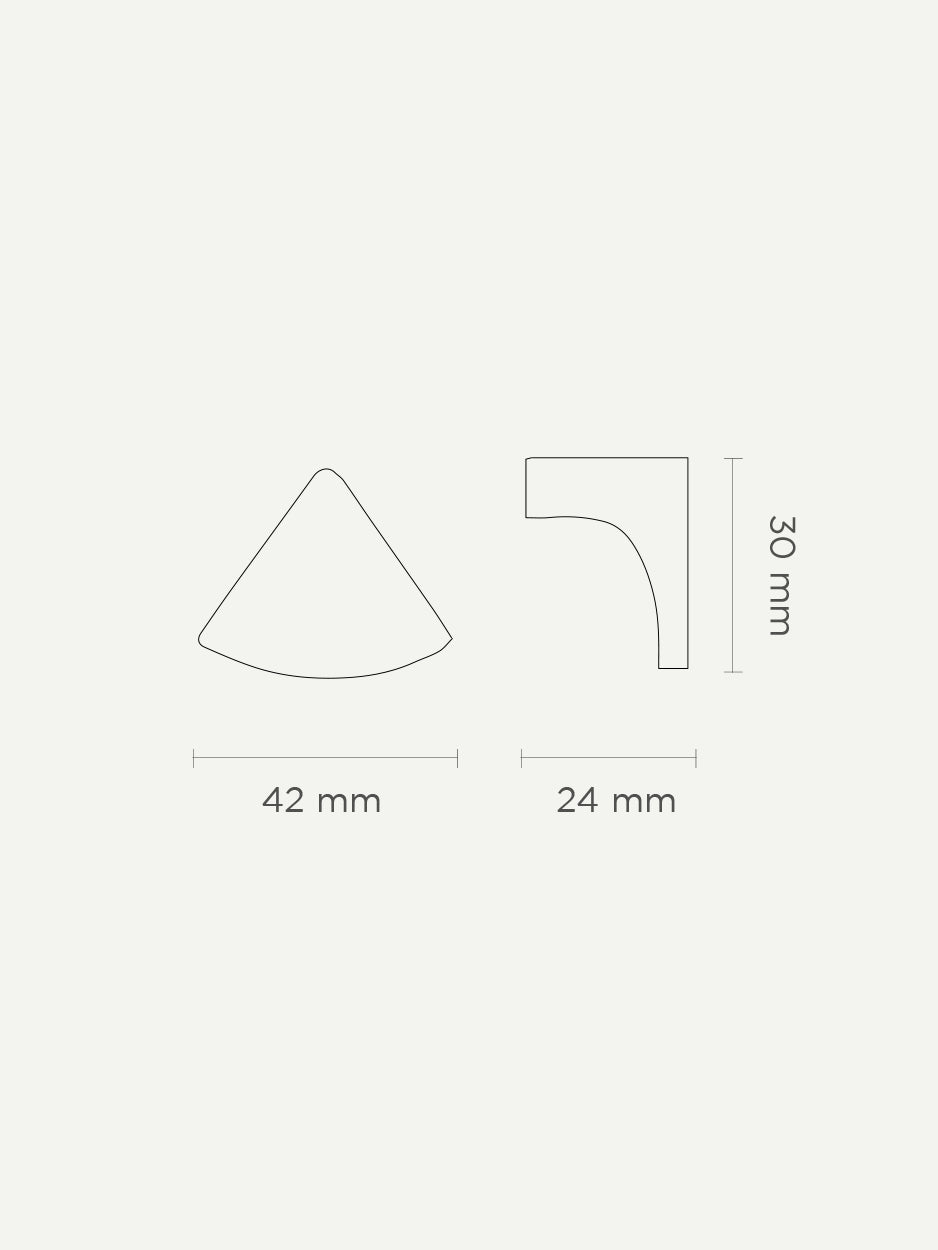 Dimension drawing of the Constellation knob, detailing its unique triangular shape and precise measurements for accurate installation. Keywords: cabinet knob dimensions, hardware installation guide, interior design specifications.