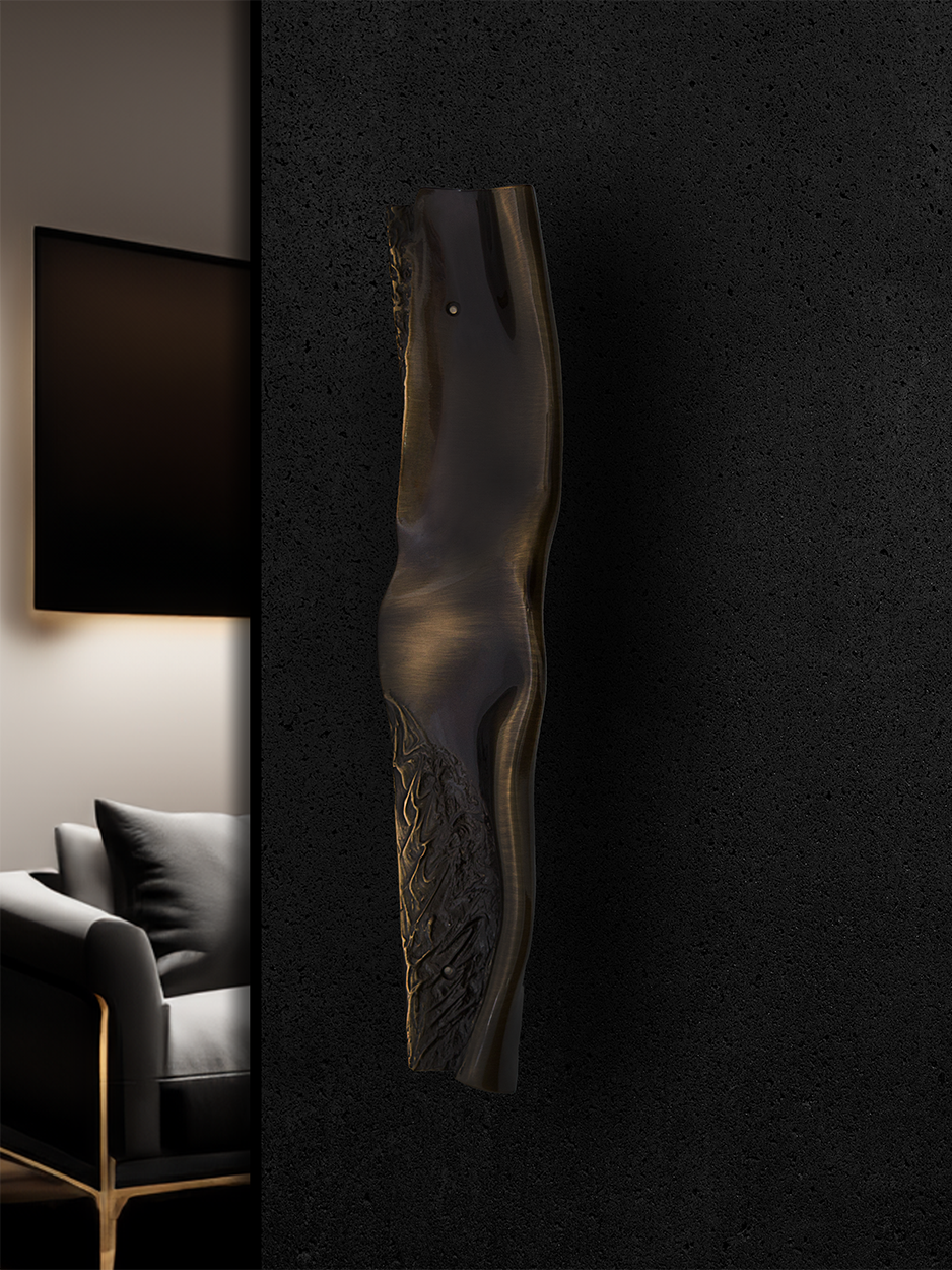 NEUVA door handle mockup. The mockup displays the handle installed on a door, emphasizing how its sleek, high-gloss finish enhances the overall aesthetic of the entryway. Perfect for modern interiors, the handle’s design stands out as a statement piece.