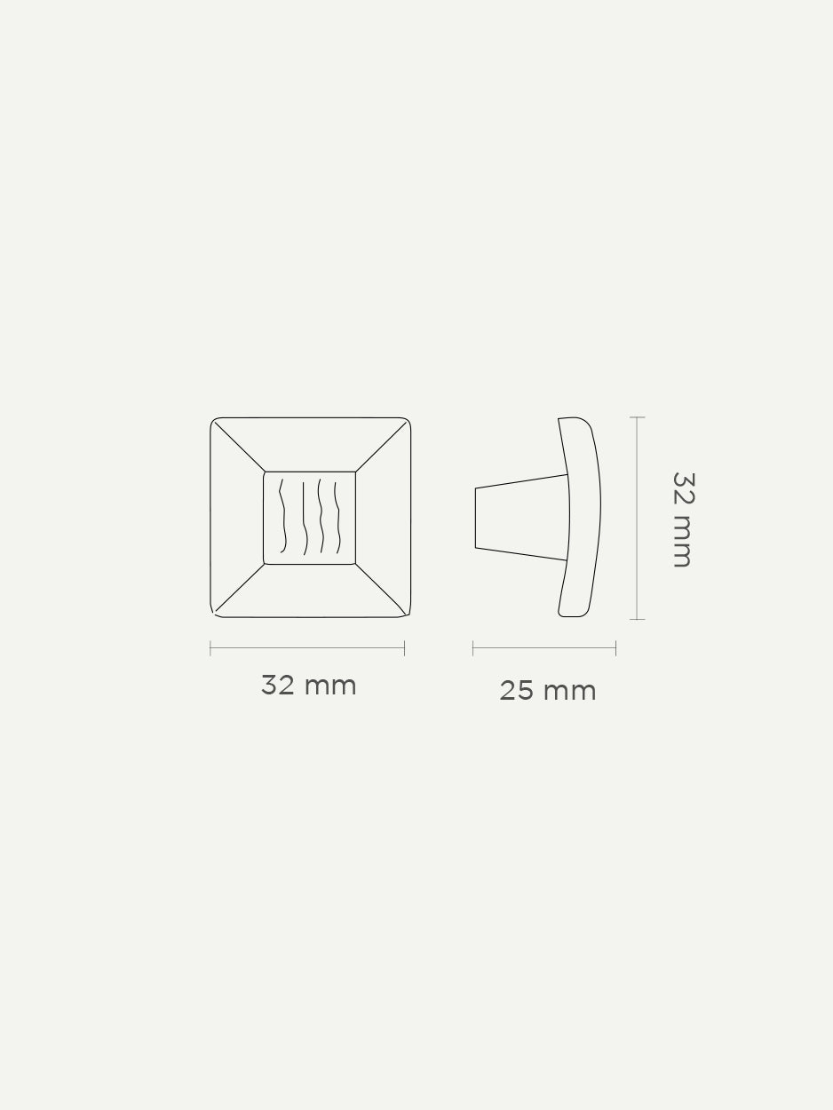 Dimension drawing of the Klingon knob, illustrating precise measurements for effortless installation. Ideal for interior designers and architects seeking detailed hardware specifications.