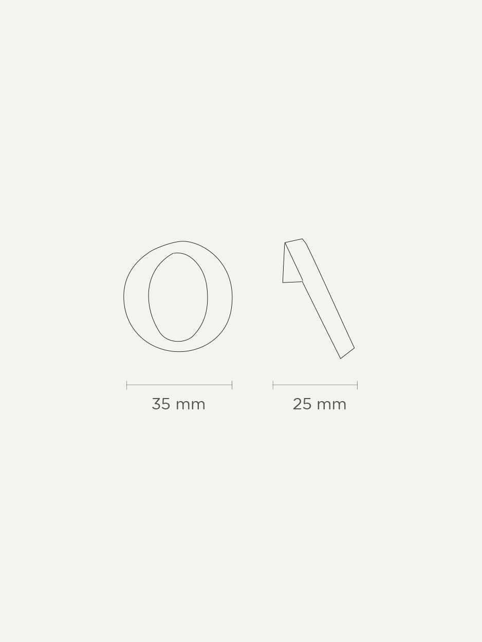 Dimension drawing of the Nebula knob, detailing its precise measurements for accurate installation. Keywords: cabinet knob dimensions, hardware installation guide, interior design specifications.