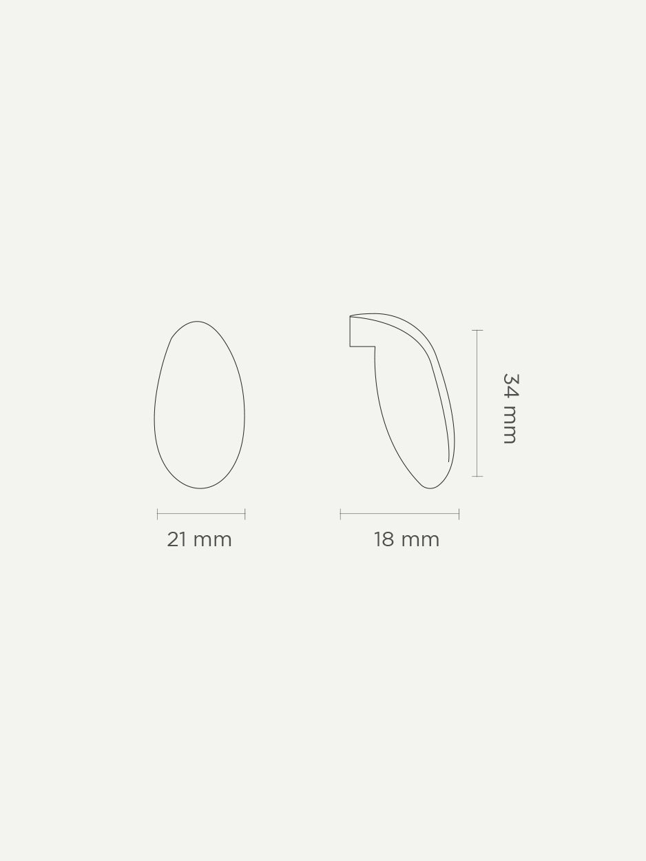 Dimension drawing of the OVATE knob, detailing its precise measurements for accurate installation. Keywords: cabinet knob dimensions, hardware installation guide, interior design specifications.