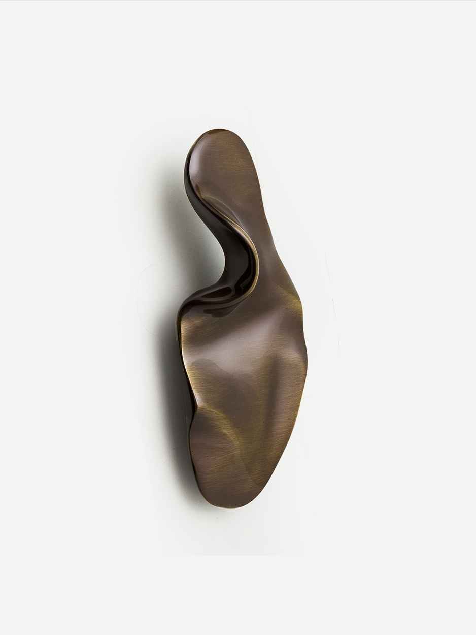 Artistically shaped cabinet pull in a glossy bronze finish, inspired by the changing shape of a sea creature amoeba, adding a touch of luxury and elegance to dresser drawers, nightstands, ottomans, kitchen cabinets, and more.