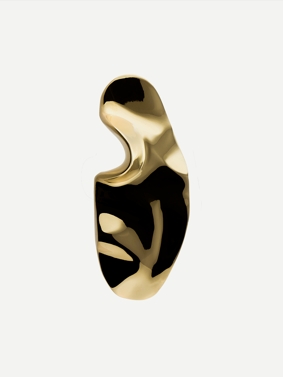 Artistically shaped cabinet pull in a gold PVD finish, reflecting the elegance and creativity inspired by a sea creature amoeba, ideal for enhancing the look of dresser drawers, nightstands, ottomans, and kitchen cabinets.