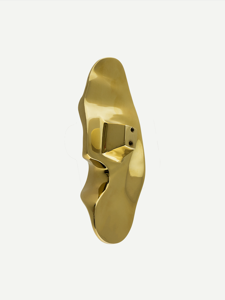 Artistically shaped cabinet pull in a gold PVD finish, reflecting the elegance and creativity inspired by a sea creature amoeba, ideal for enhancing the look of dresser drawers, nightstands, ottomans, and kitchen cabinets.