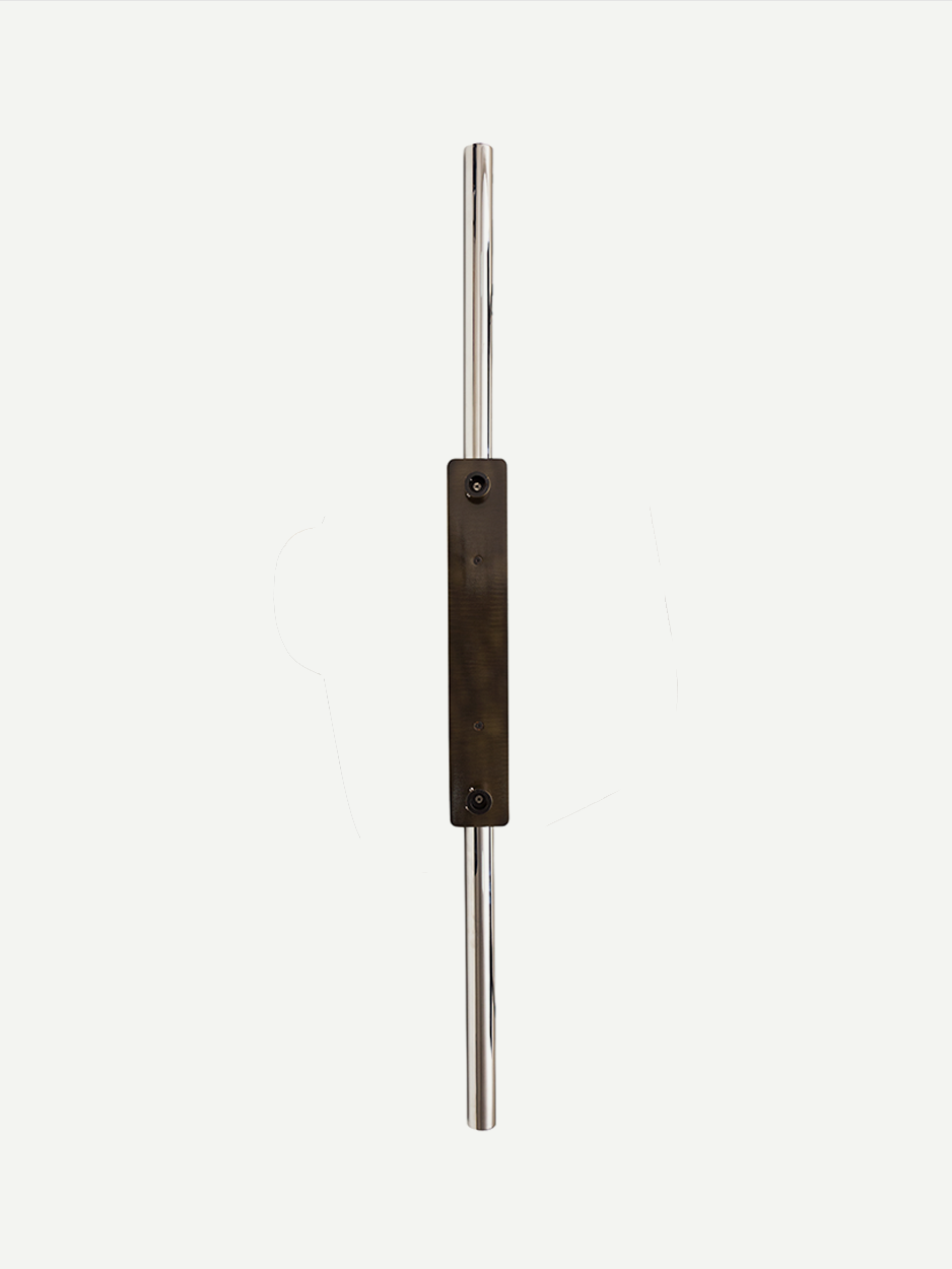 BACK view of the Capsule main door pull handle in a striking bronze-stainless steel finish, emphasizing its contemporary design ideal for upscale office and residential entrances.