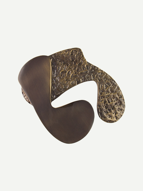 Glossy bronze clover-shaped cabinet pull, luxury hardware with an asymmetrical and abstract design. Ideal for a stand-alone console cabinet or a statement bar cabinet, enhancing modern interior decor.