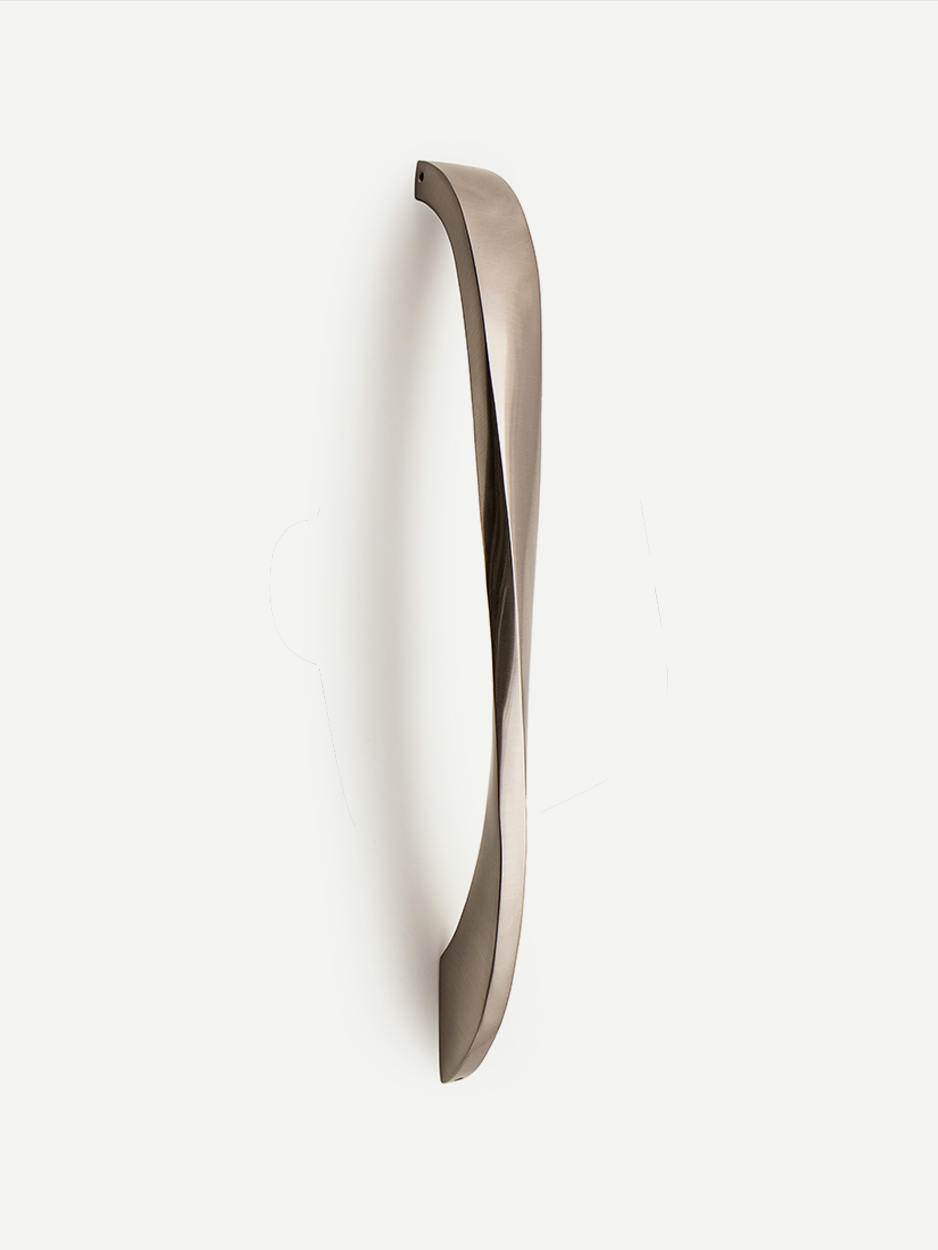 Minimal door pull handle in a satin nickel finish, showcasing its simple yet elegant design, perfect for enhancing the entrance of both commercial and residential spaces.