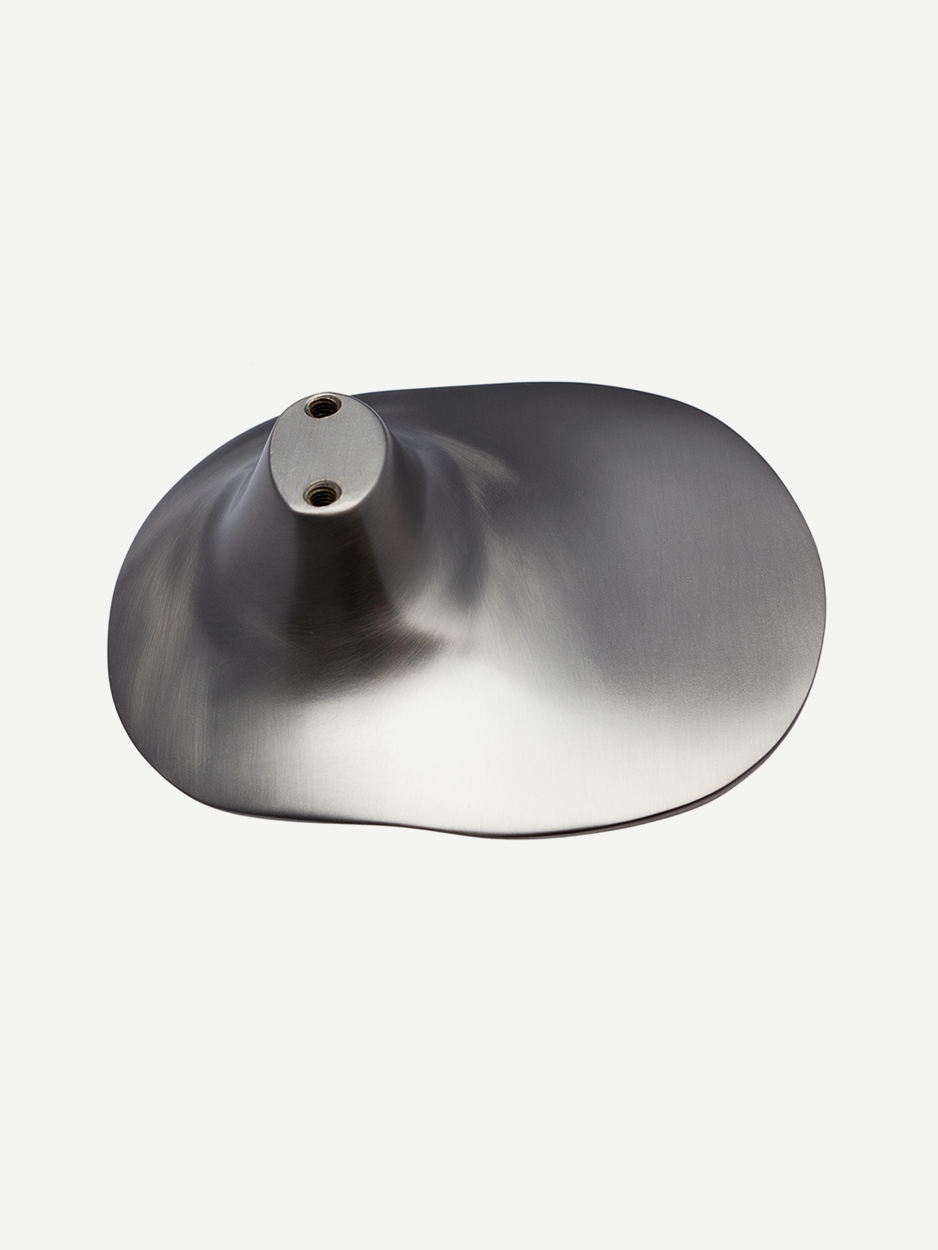 Satin nickel matte mushroom-shaped cabinet pull, undulating curves, luxurious feel, classy touch, modern home interiors.