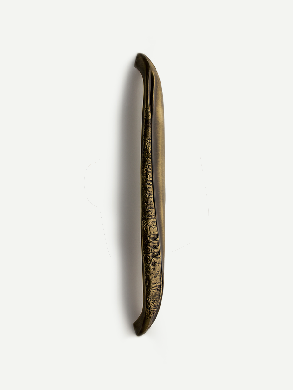 Luxury front door pull in a glossy bronze finish, highlighting the dual design elements of smooth and textured surfaces, perfect for adding a luxurious touch to any entrance.