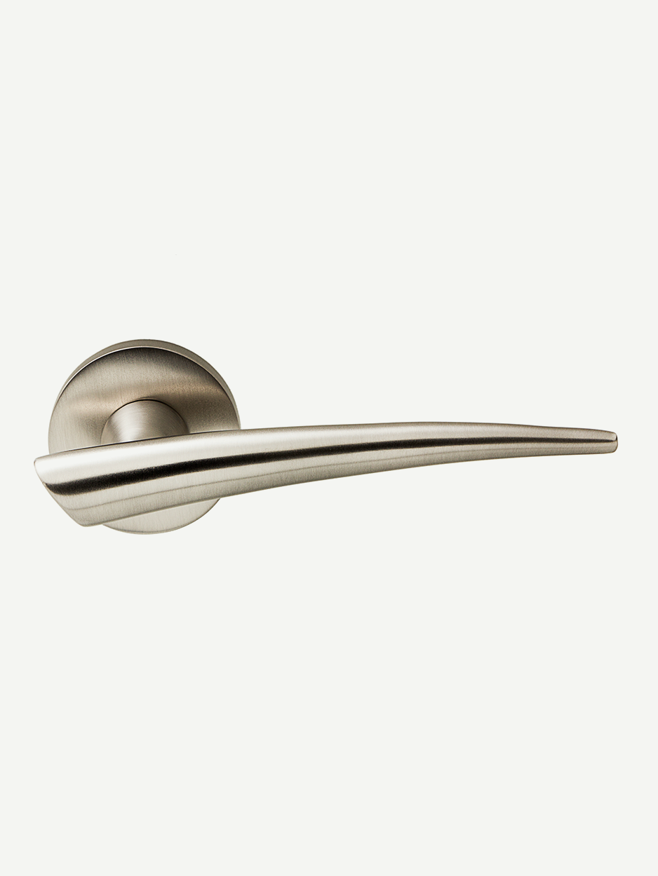 CEDAR door lever handle in satin nickel finish, showcasing its sleek, contemporary design with clean lines, perfect for modern home or commercial interiors.