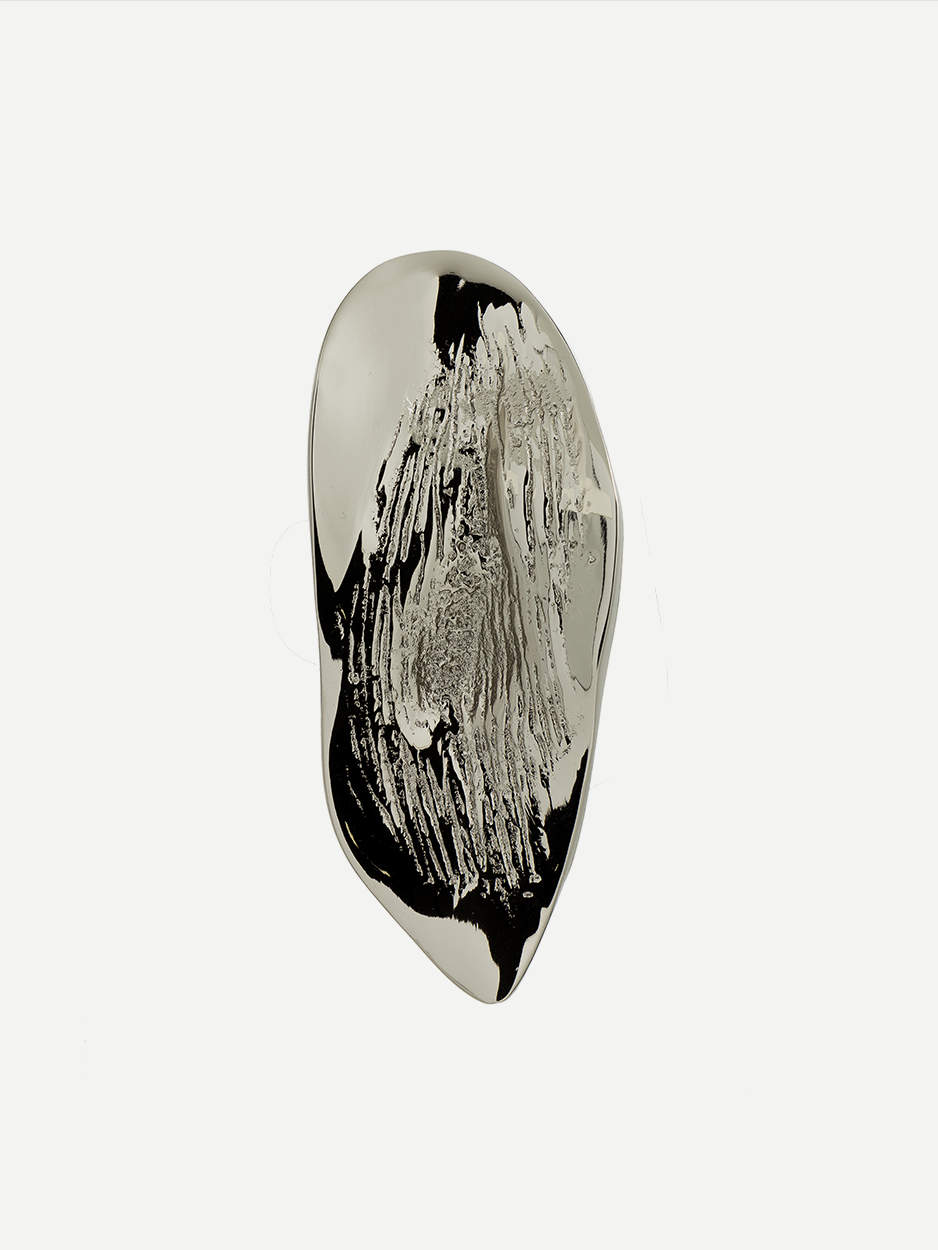 Contemporary cabinet drawer pull in satin nickel in brass metal