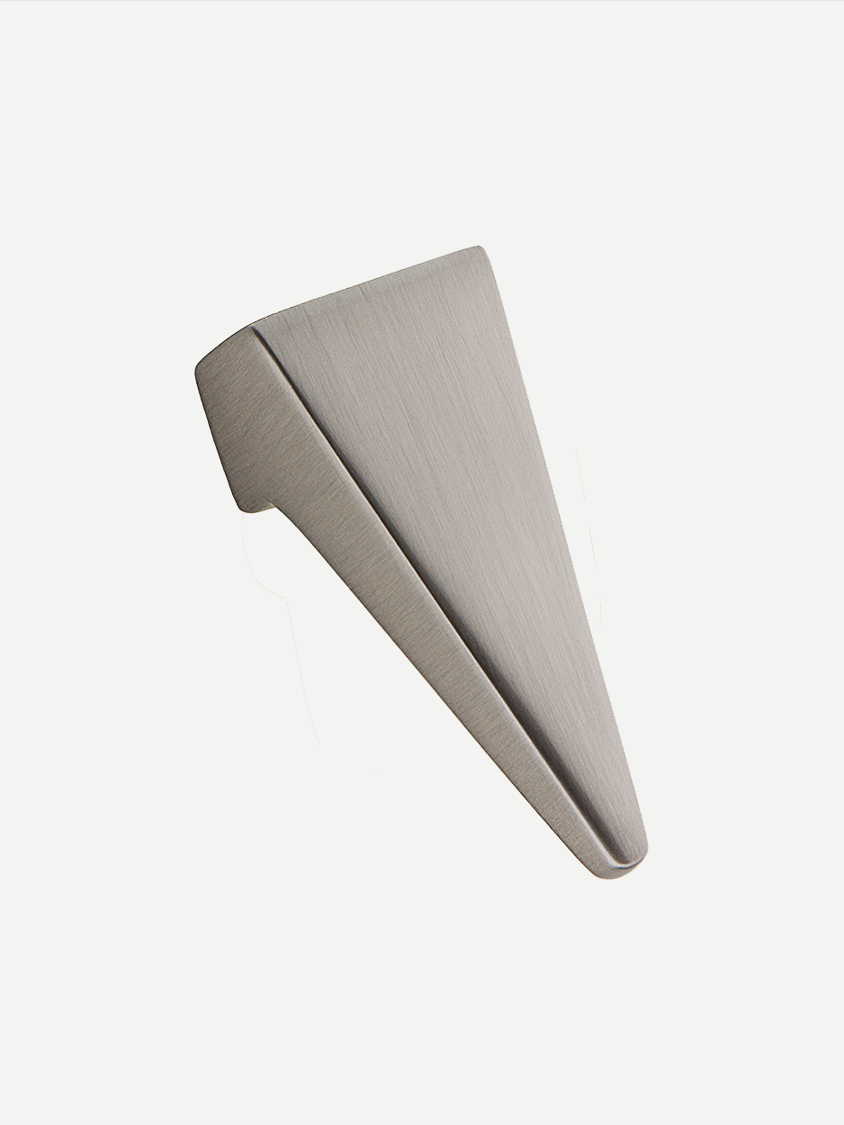 Image of the Trigon knob in a sleek satin nickel finish, perfect for modern and contemporary interiors. Keywords: satin nickel cabinet knob, modern hardware, contemporary interior design.