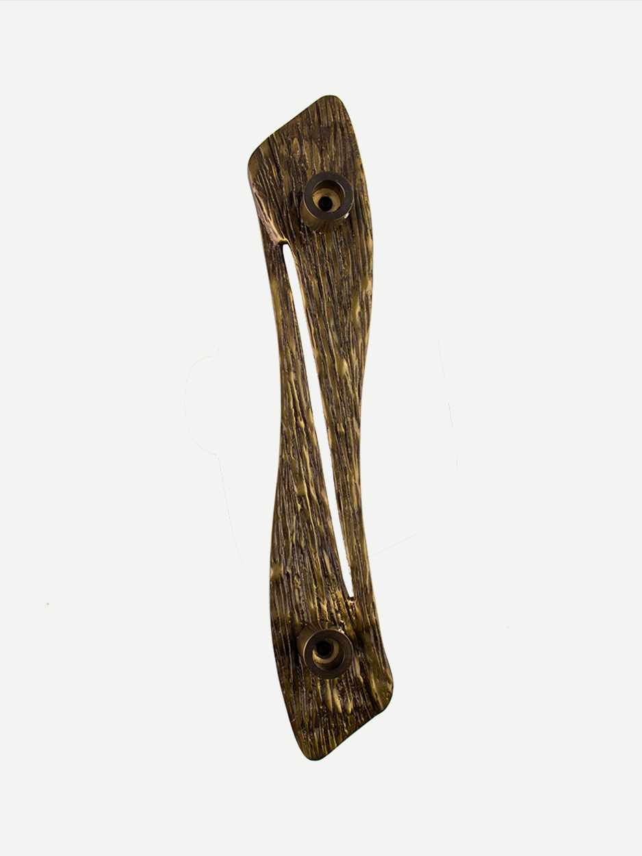 Textured brass pull handle for statement front doors in antique bronze finish. 